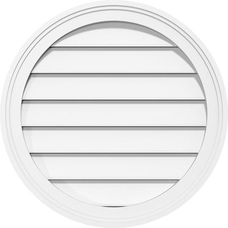 Round Surface Mount PVC Gable Vent: Functional, W/ 2W X 1-1/2P Brickmould Frame, 34W X 34H
